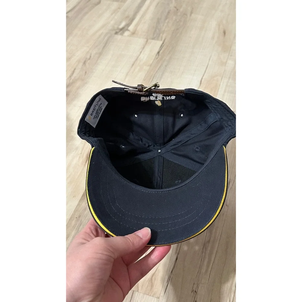 Breitling 1884 Blue‎ Hat Yellow Logo Leather Strapback Adjustable One Size